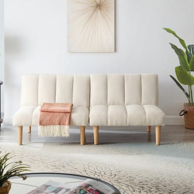 OKWISH Slaapbank 167 Cm - 3 Standen Verstelbare Rugleuning - Voor Woonkamer Of Kantoor - Corduroy - Beige