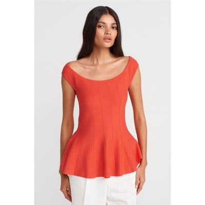 Getailleerde Geribde Peplum Blouse