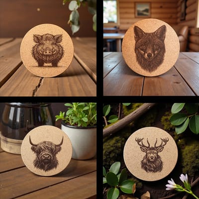Baardmans Creaties - Pannen-onderzetters kurk rond 17 cm 'Veluws wild' (Set van 4)