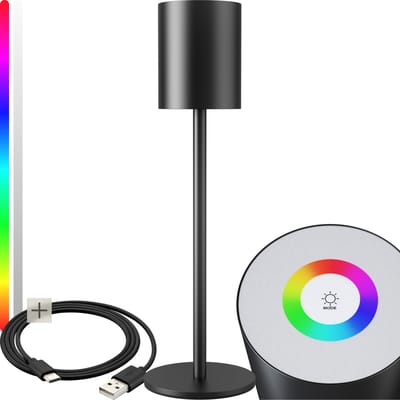 tectake® Kleine Moderne Tafellamp - Dimbare LED bedlamp met 7 lichtkleuren - 5W - Hoogte 37cm - Leeslamp - Zwart