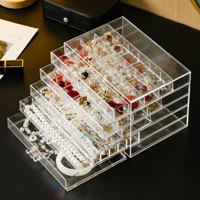 Sieraden Organizer met 5 Lades, Opbergdoos voor Oorbellen, Ringen, Armbanden en Kettingen, Stofdicht en Ruimtebesparend
