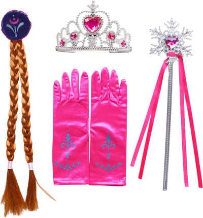 Joya Kids® Anna Verkleed set | Speelgoed set | Prinsessen accessoire set | Prinsessenjurk meisje | Kroon | Toverstaf | Handschoenen | Rode vlechten | Cadeau meisje Sinterklaas
