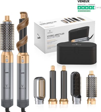 VENEUX® 5 in 1 Föhnborstel - Airstyler - Krulborstel - Multistyler - Diffuser Föhn - Grijs Goud