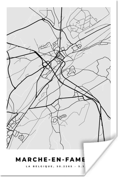 Poster Stadskaart – Plattegrond – België – Zwart Wit – Marche en Famenne – Kaart - 120x180 cm XXL