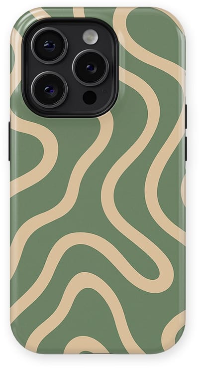 DripCase Curvy Lines Hoesje geschikt voor iPhone 14 Pro | Backcover met Mag | Design Tough Case geschikt voor iPhone 14 Pro Olive Drift