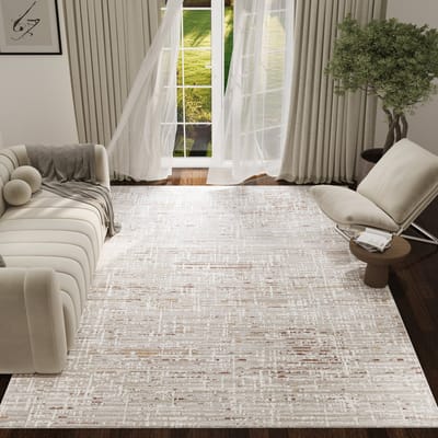TAPISO Trend Tapijt Kortpolig - Modern Tapijt Hoge Kwaliteit - Elegant Woonkamer Tapijt in Crème Beige met Bruin Grijs - Strepen Wazige Figuren - Easy-Care Tapijt - OEKO-TEX 120x170