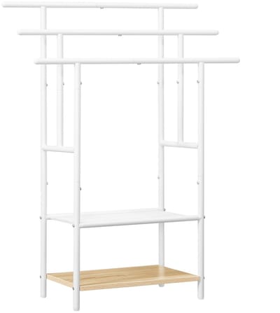 Handdoekrek badkamer-Handdoekhouder -Handdoekrek staand Met 3 Handdoekstokken-2 Open Opbergplanken-Gemaakt Van IJzer en Natuurlijk Hout-Wit.