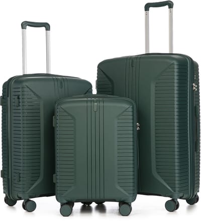Hardcase Kofferset - Polypropyleen Koffer - Reiskoffer Set - Cijferslot - Dubbele Wielen - Zijhaken - Vliegreizen - 20/24/28 Inch - 3-Delig - Smaragdgroen
