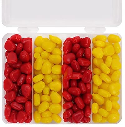 Store_8 - Nep Maïs - Karper Vissen Aas - Zachte Siliconen - Drijvende Aas - Kunstmatige Lokt - Geschikt voor Karpervissers - Geel en Rood