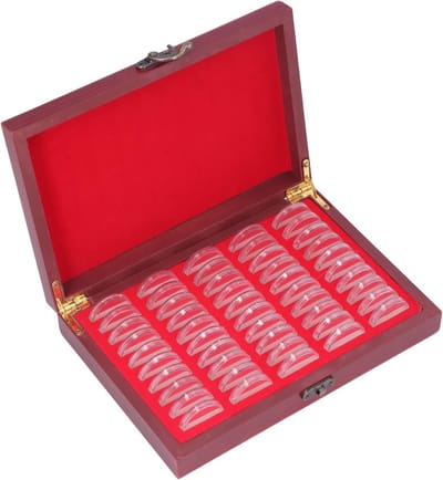 Houten Opbergdoos voor 50 Munten - Premium Bescherming en Verzamelaarsdoos voor Munten - Ideaal voor Organiseren en Tentoonstellen van Waardevolle Munten