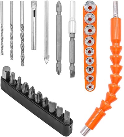 Flexibele Schroevendraaier Bitset met 28 Stukken - Hex Sockets, Verlengstangen en Accu Schroevendraaier Accessoires