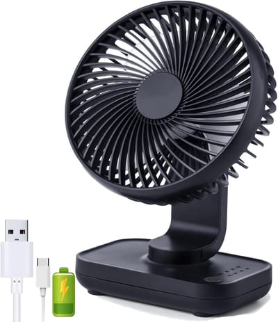 Tafelventilator 4 Snelheden, Stil, 90° Verstelbaar, Mini USB Oplaadbare Bureau Ventilator, Perfect Voor Slaapkamer, Donkerblauw