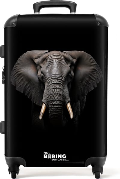 NoBoringSuitcases.com® - Koffer groot - Rolkoffer lichtgewicht - Olifant vooraanzicht op zwarte achtergrond - Reiskoffer met 4 wielen - Grote trolley XL - 20 kg bagage