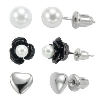 Behave - Oorstekers set dames - Parel Bloem Hart - Feestelijk Trendy