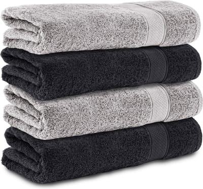 Komfortec Handdoekenset 4x Handdoek 50x100 cm - 100% Katoen -Schwarz-Silber