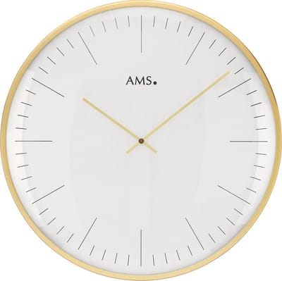 AMS W9541 - Wandklok - Analoog - Metaal - Mineraal glas - Goudkleurig - Wit - 40 cm ø