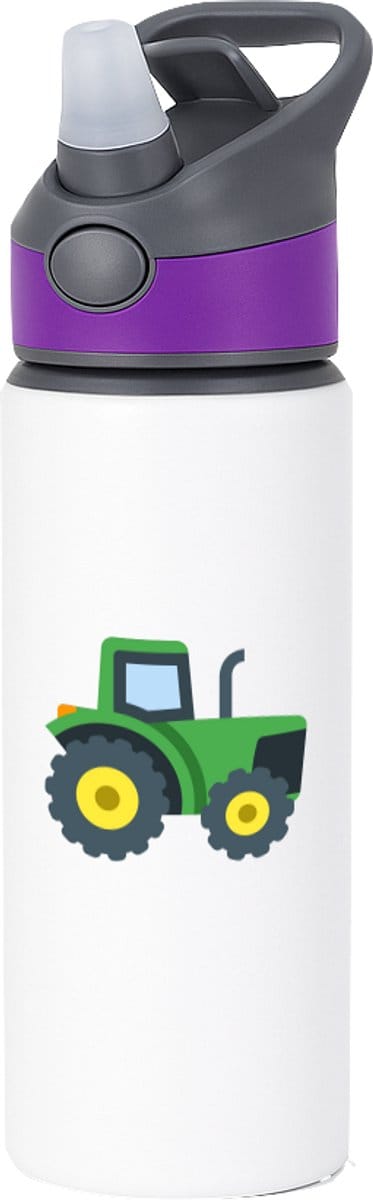 Hacebo® - Trekker waterfles met rietje paars - Tractor - Boeren - Boerderij - voertuig - water fles - 650ML