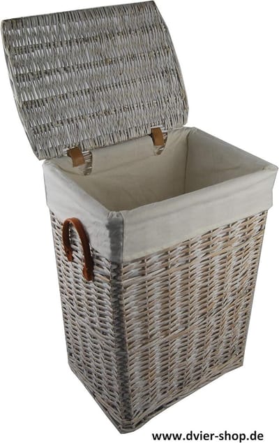 Wasmand Riet Wit Beige met Deksel Opslagmand