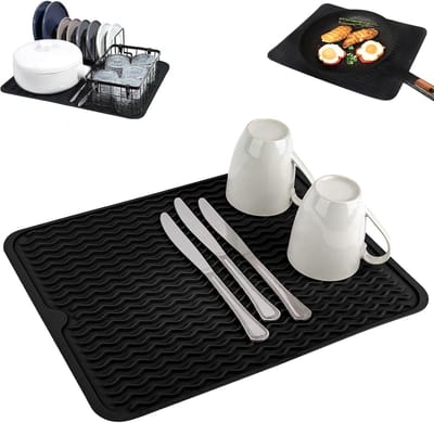Silicone Afdruiprekje voor Aanrechtblad, met Golfvormig Design, Antislip en Beschermt Oppervlakken. Zwart