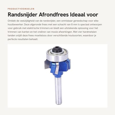 Dailygoods - Randsnijder - Afrondfrees - Ideaal voor houtbewerking - 8 mm schacht - Hoekfrees - Voor elektrische trimmer - 4 tanden