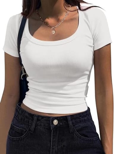 Elegante dames t-shirt met korte mouwen en U-hals - casual slimfit crop top XS-XXL