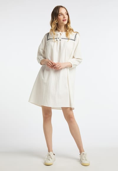 Dreimaster Midi-jurk met borduursel Dames wolwit