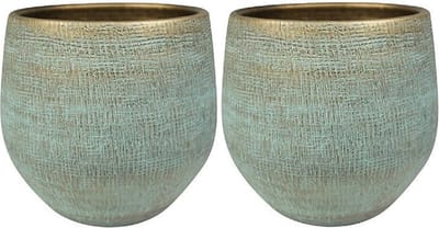 Steege Plantenpot - 2x - moderne look - shiny blauw - D36 x H32 cm - Bloempotten - Keramiek