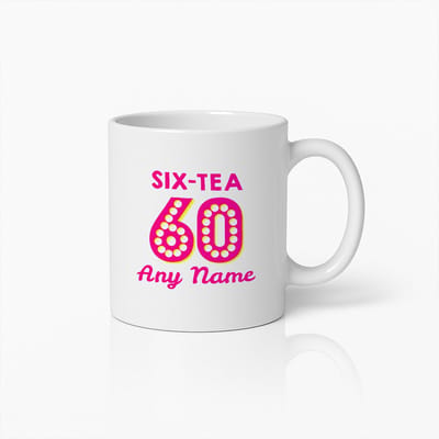 Gepersonaliseerde 60e Verjaardag Mok - "Six-Tea 60" Met Naam Keramische Beker – Uniek Cadeau voor 60 Jaar Viering