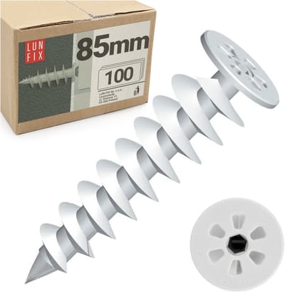 LUN FIX - Isolatiemateriaalpluggen + 85 mm - 100 stuks - Ø28 mm schotel - WDVS & Styropor