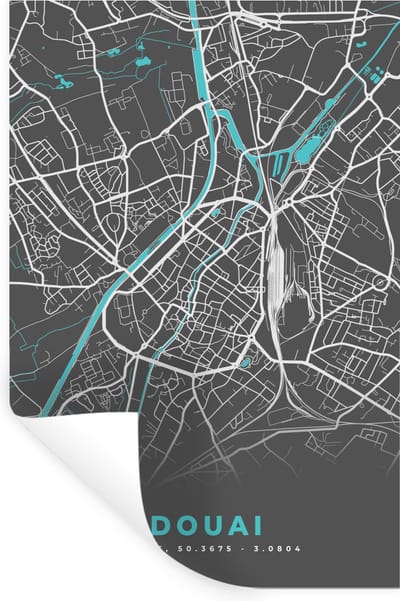 Muurstickers - Sticker Folie - Douai - Frankrijk - Plattegrond - Stad - Stadskaart - 20x30 cm - Plakfolie - Muurstickers Kinderkamer - Zelfklevend Behang - Zelfklevend behangpapier - Stickerfolie