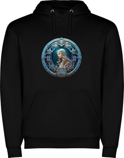 Zwarte unisex hoodie met “ Kleurrijke Sterrenbeeld Maagd – Astrologie – Horoscoop – Zodiac Signs “ Print Full Color Color merk Roly maat S