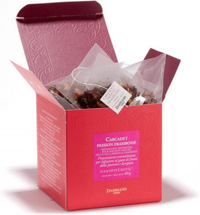 Dammann Frères- Carcadet passion framboise 20 cristal zakjes - Vruchtenthee zonder theïne - 20 composteerbare theebuiltjes