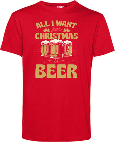 T-shirt All I Want For Christmas Is Beer | Foute Kersttrui Dames Heren | Kerstcadeau | Kerstpakket | Rood | maat XS
