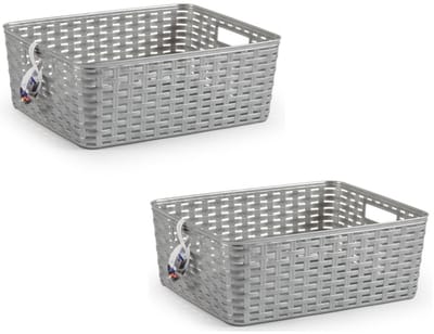 Plasticforte Opbergmand - 6x - Kastmand - rotan kunststof - zilver - 12 Liter - 30 x 37 x 13 cm