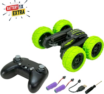 RC Stunt Auto 4WD Dubbelzijdige Stuntauto 360° Rotaties & Flips LED Verlichting Incl. 2 Oplaadbare Batterijen Voor Kinderen
