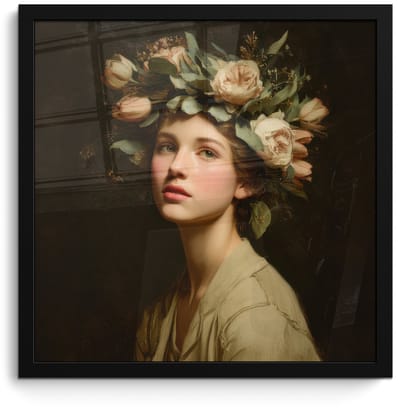 Poster in lijst - Fotolijst 40x40 cm - Posters - Bloemenstilte - Vrouw - Portret - Posterlijst zwart - Decoratie - Wanddecoratie woonkamer - Muurdecoratie slaapkamer