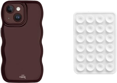 xoxo Wildhearts Telefoonhoesje Glossy Wavy Case Burgundy + Telefoonsticker Stick On Me Square Wit – geschikt voor iPhone 15 Plus