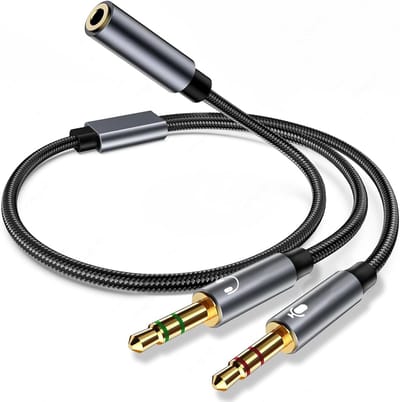 SnelShoppen - Audio Splitter Y adapter 3.5mm jack naar dubbele 3.5mm jack voor muziek, film, gaming, twee hoofdtelefoons, zwart, ideale oplossing voor