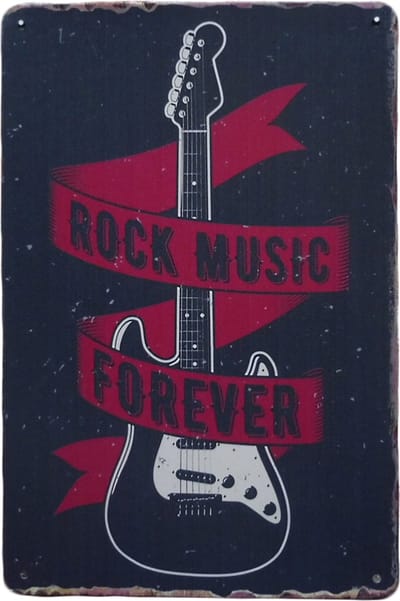 Wandbord - Rock music forever - Metalen wandbord - Mancave - Mancave decoratie - Retro - Metalen borden - Metal sign - Bar decoratie - Tekst bord - Wandborden – Bar - Wand Decoratie - Metalen bord