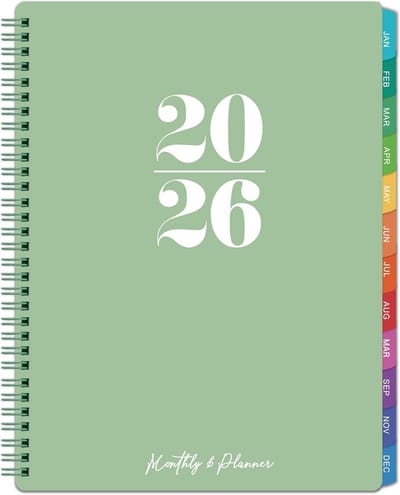 Maandelijkse Planner - Agenda 2025 - Planning Maken - Met Tabs en Zak - 8x10 Inch - Groen