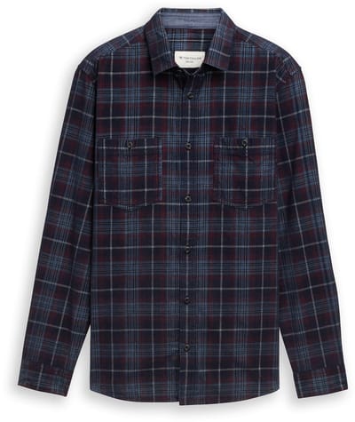 Tom Tailor - Regular fit corduroy overhemd met ruitjesmotief - Maat S - navy red cord check