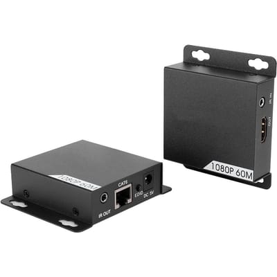 Boîtier Métal Noir Réglage Automatique 60M HD Câble Unique 1080P Amplificateur Extendeur de Signal avec LED UK Plug