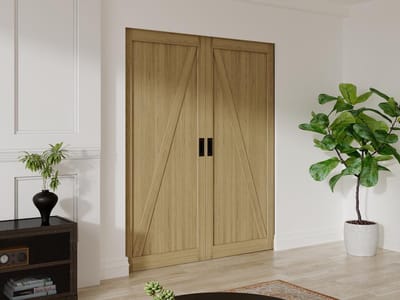 Vente-unique Zwevende dubbele schuifdeur in hout en MDF - Licht naturel - 2 x H205 x L93 cm - BALERMA