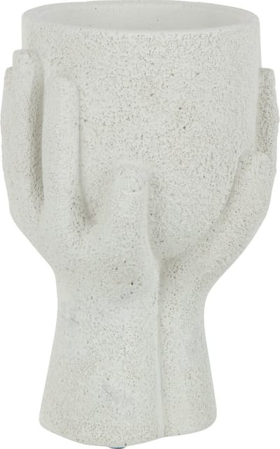 J-Line bloempot Handen - cement - wit - small - 2 stuks - Ø 11 cm