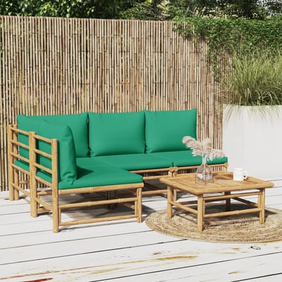 vidaXL - 5-delige - Loungeset - met - kussens - bamboe - groen