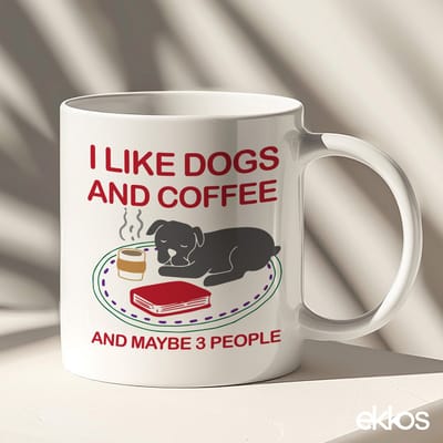 Ekkos I Like Dogs and Coffee - Grappige Mok - Cadeau voor Kattenliefhebbers - Wit Oor - 325ml