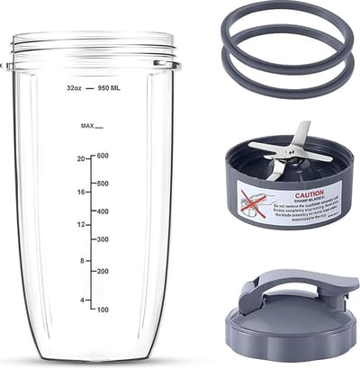 Vervangende beker van 32 oz voor de Nutribullet Cup met een draagbaar deksel - Premium extractormesvervanging voor de nutribullet blender en 2 dekselringen compatibel met nutribullet accessoires.