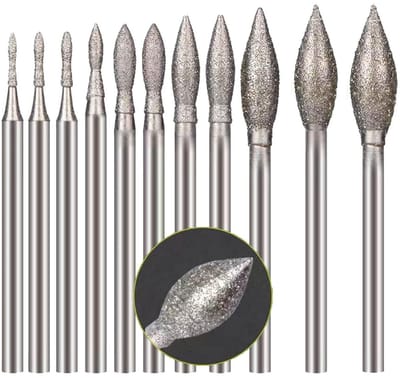 Diamant Slijpbits - Olijf Vorm Bits - Metaal Bewerken - 11 Delige Set - 3/32 Inch