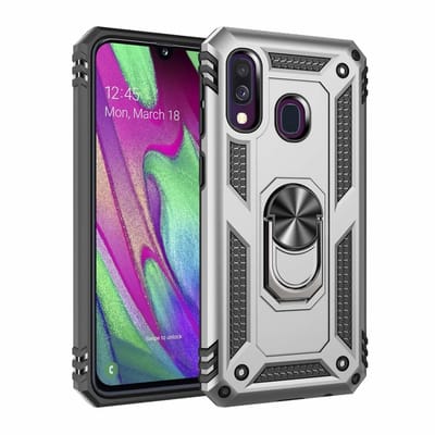 Hoesje Geschikt Voor Samsung Galaxy A40 Armor Hoesje Ringhouder TPU - Zilver