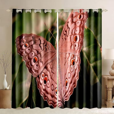 Kleurrijke Vlinder Gesimuleerde Insectengordijnen voor Woonkamer Slaapkamer Keuken Hal Huisdecoratie Raamgordijnen 2 Panelen W60H60(CM)x2PCS&Grommet Top brown